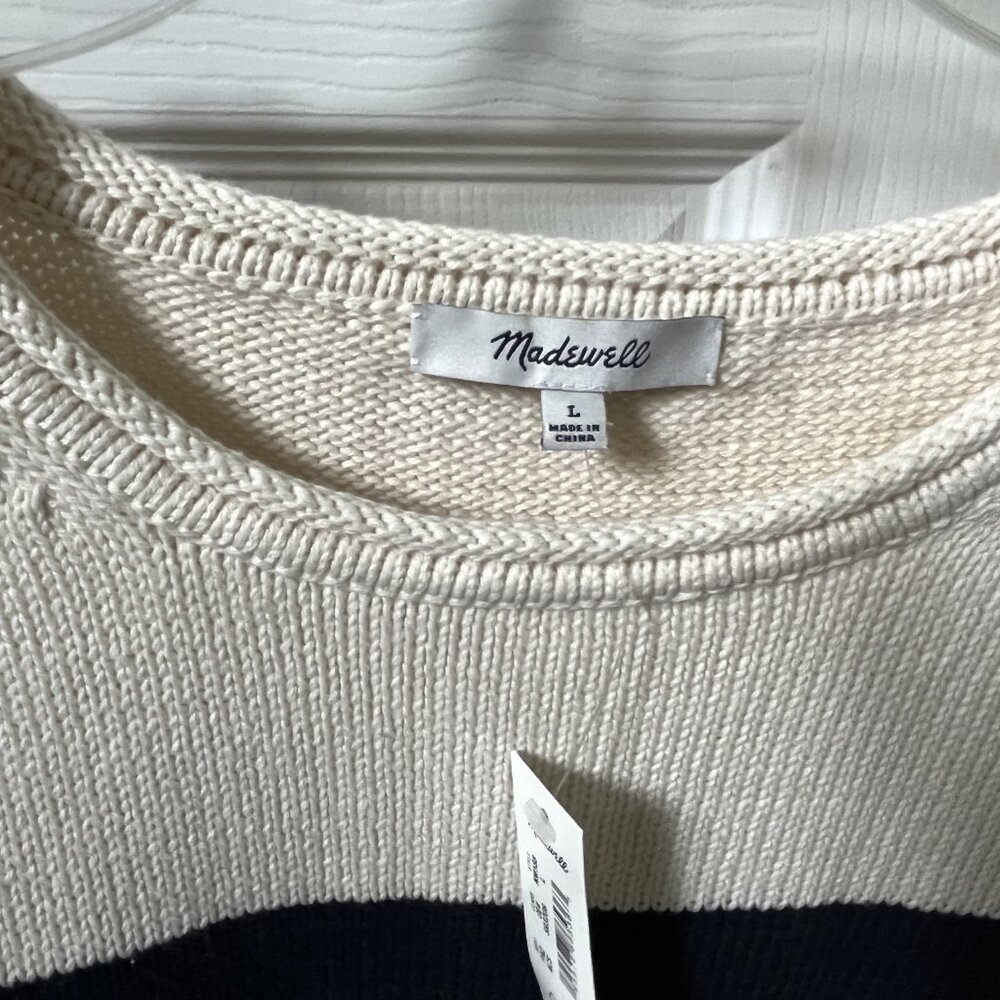 NWT LADIES SIZE L MADEWELL BLACK CREAM STRIPS THICK CREWNECK LONG SLEEVE SWEATER - Picture 4 of 5
